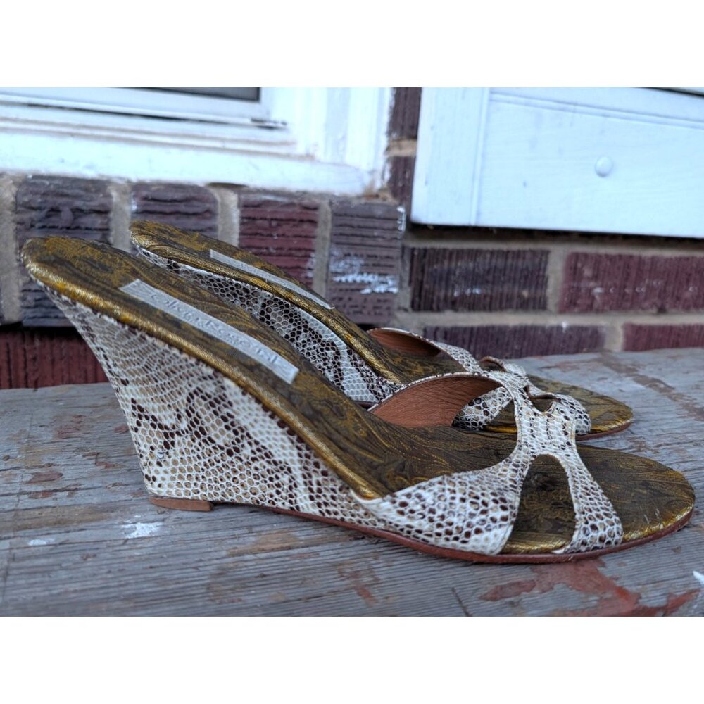 Vintage Olivia Rose Tal -Snake Skin w/ Yellow Brocade Lining- Wedge Heels-Sz 10